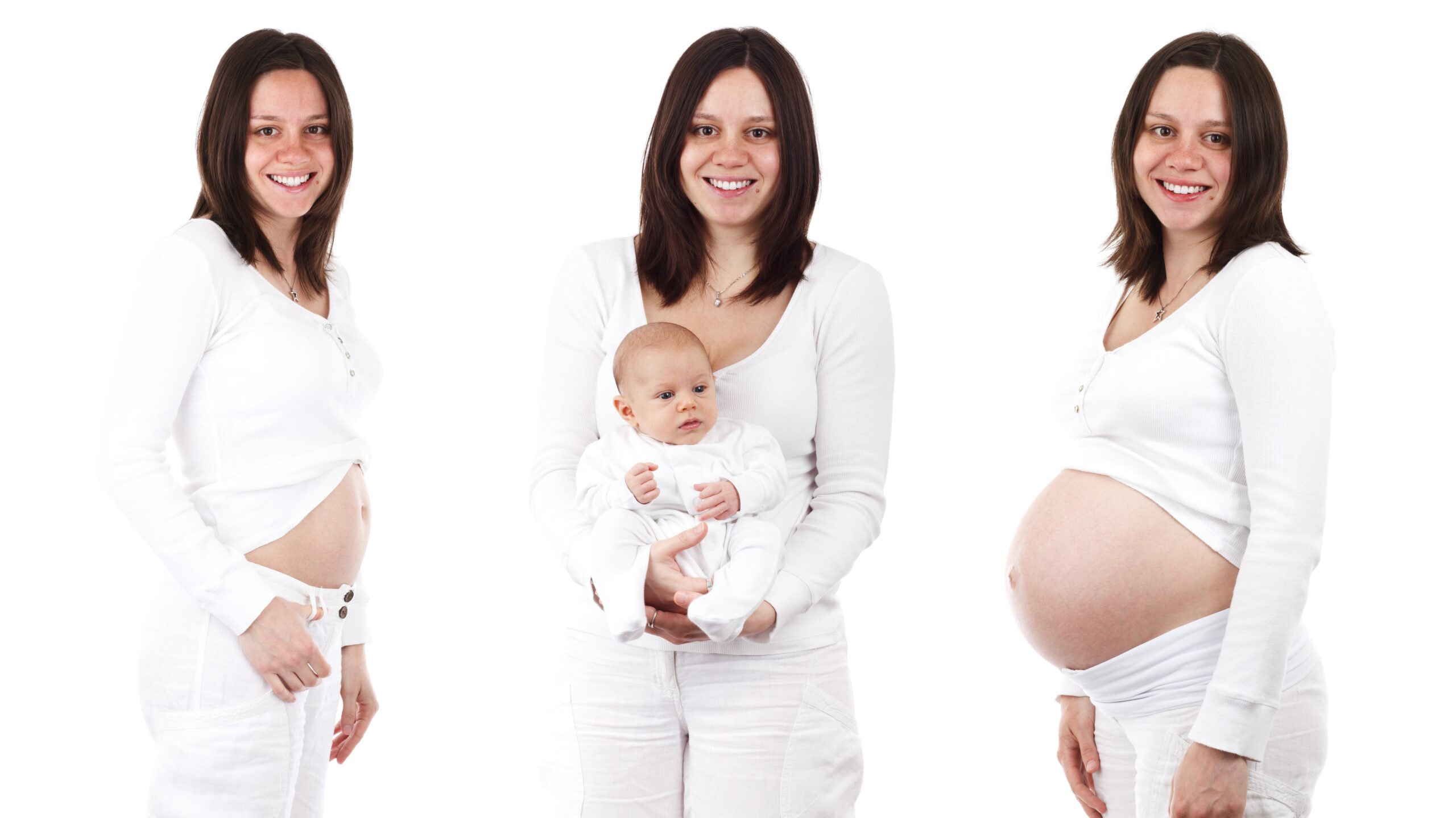 woman-early-pregnancy-late-pregnancy-and-white-baby-postnatal